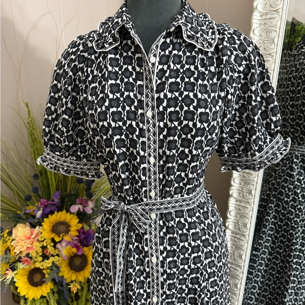 Max Studio Black and White Printed Midi Shirt Dress - Picture 3 of 14